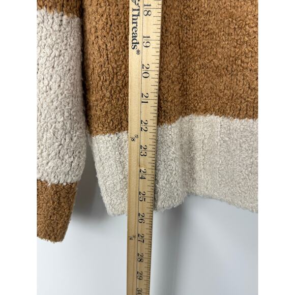 Madewell Teddy Striped Pullover Sweater XL Tan Cream Cozy Textured Knit Soft - Picture 7 of 10